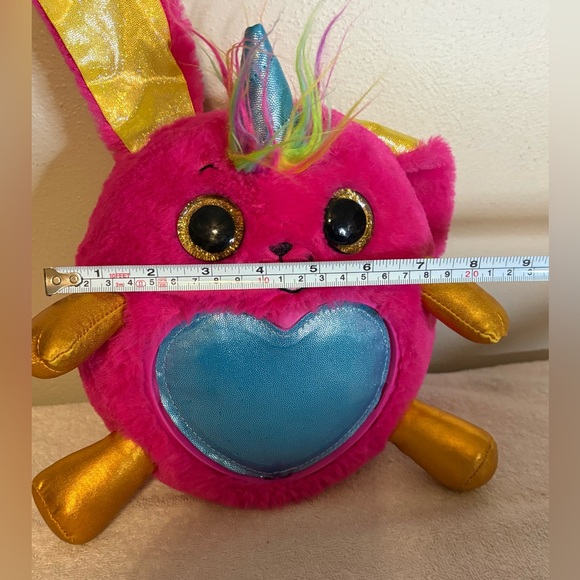 10" Rainbocorn Bright Pink Bunny Rabbit Unicorn Rainbow Hair Glitter Eyes Plush - Picture 5 of 5